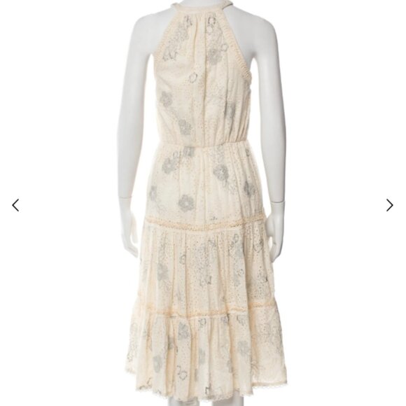 Love Sam Eyelet Beaded Tiered Halter Midi Dress XS Cream Boho Romantic Style - Picture 4 of 5